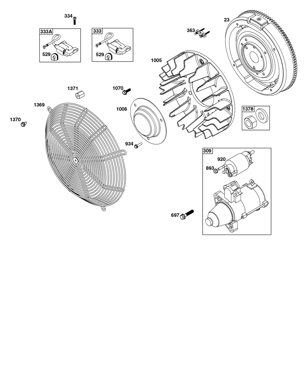 Flywheel, Ignition, And Starter Group Diagram and Parts List for 613477-0277-J1 400000 - 699999 Briggs and Stratton Engine